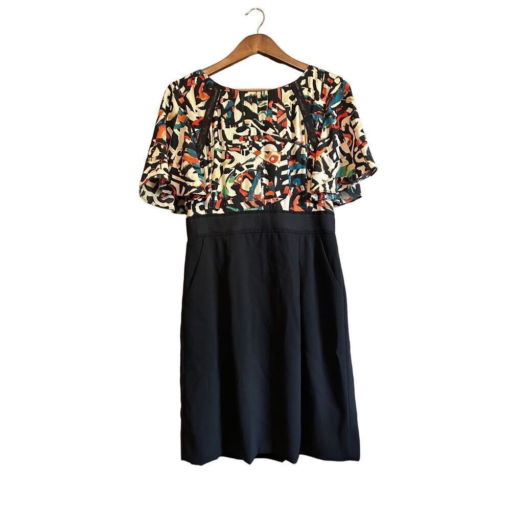 Tahari Arthur S. Levine Dress Black Floral Short Sleeve Lined Midi Casual size 8
